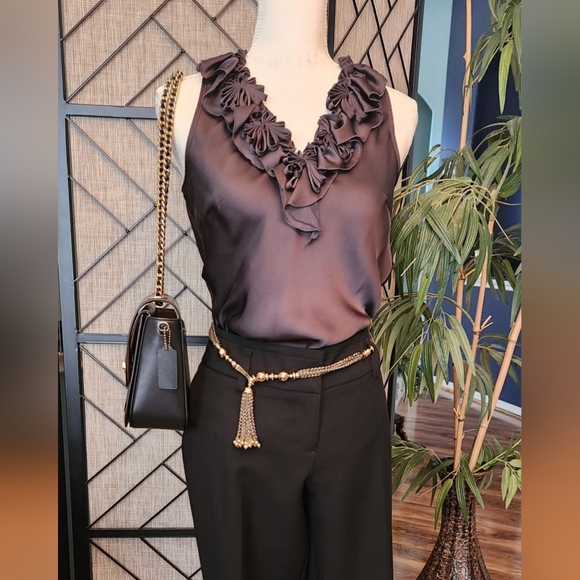 Willi Smith Chocolate Ruffle Top - Picture 1 of 3